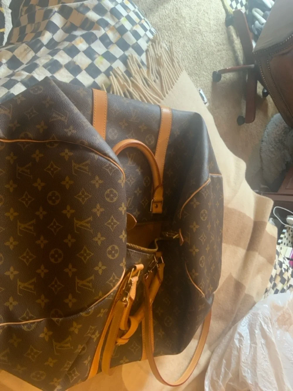 Louis Vuitton Brown Monogram Duffel with Natural Leather Trim